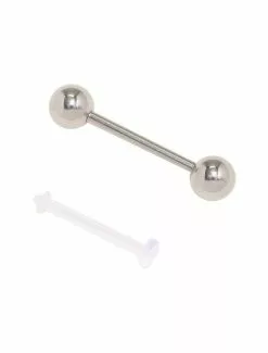 14G Steel Basic Tongue Barbell & Retainer 2 Pack