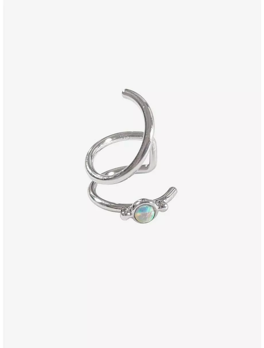 Steel Double Hoop White Opal Seamless Nose Hoop 5 Steel Double Hoop White Opal Seamless Nose Hoop - Image 3