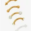 Steel Gold Iridescent CZ Eyebrow Barbell 5 Pack