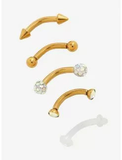 Steel Gold Iridescent CZ Eyebrow Barbell 5 Pack
