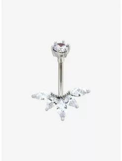 14G Steel Clear CZ Fan Navel Barbell