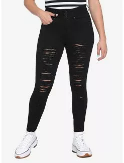 HTDENIM HT Denim Black Destructed Hi-Rise Super Skinny Jeans
