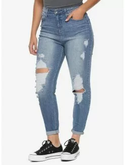 HTDENIM HT Denim Indigo Destructed Mom Jeans