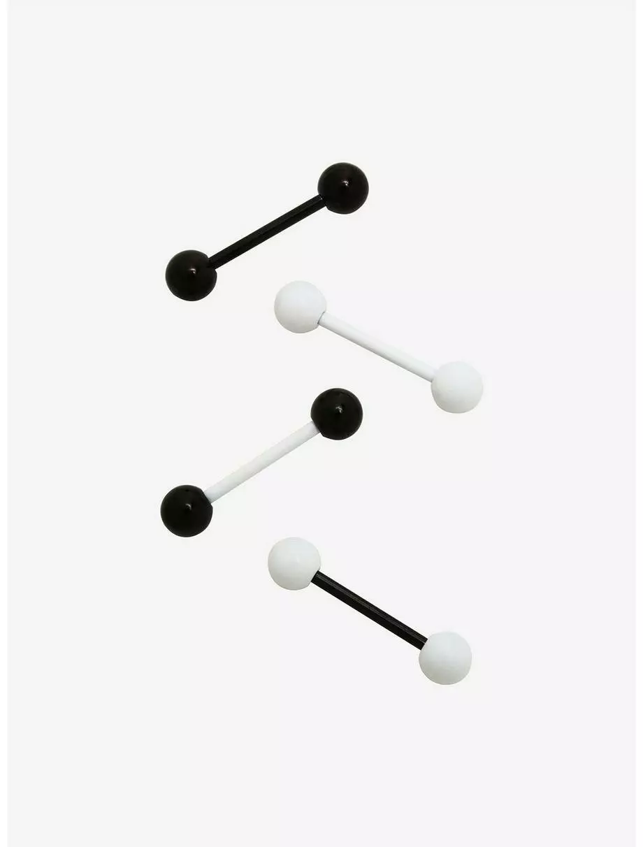 14G Steel Black & White Barbell 4 Pack 3 14G Steel Black & White Barbell 4 Pack