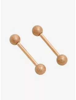 14G Steel Rose Gold Bead Nipple Barbell 2 Pack