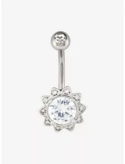 14G Steel Clear CZ Sunflower Navel Barbell
