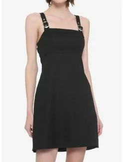 Black Buckle Strap Pinafore Dress