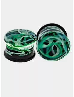 Glass Green Swirl Plug 2 Pack