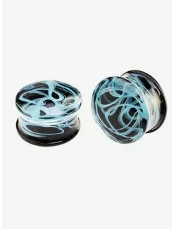 Glass Black & Light Blue Swirl Plug 2 Pack