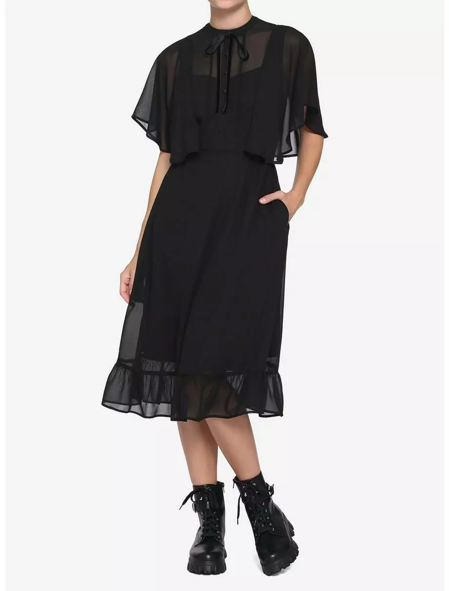 Black Sheer Capelet Midi Dress 4 Black Sheer Capelet Midi Dress - Image 2