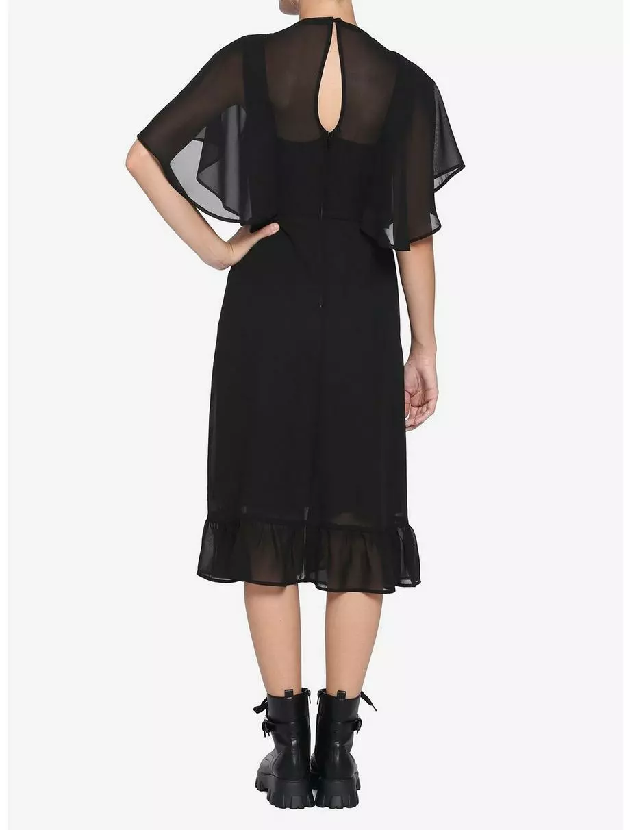 Black Sheer Capelet Midi Dress 5 Black Sheer Capelet Midi Dress - Image 3