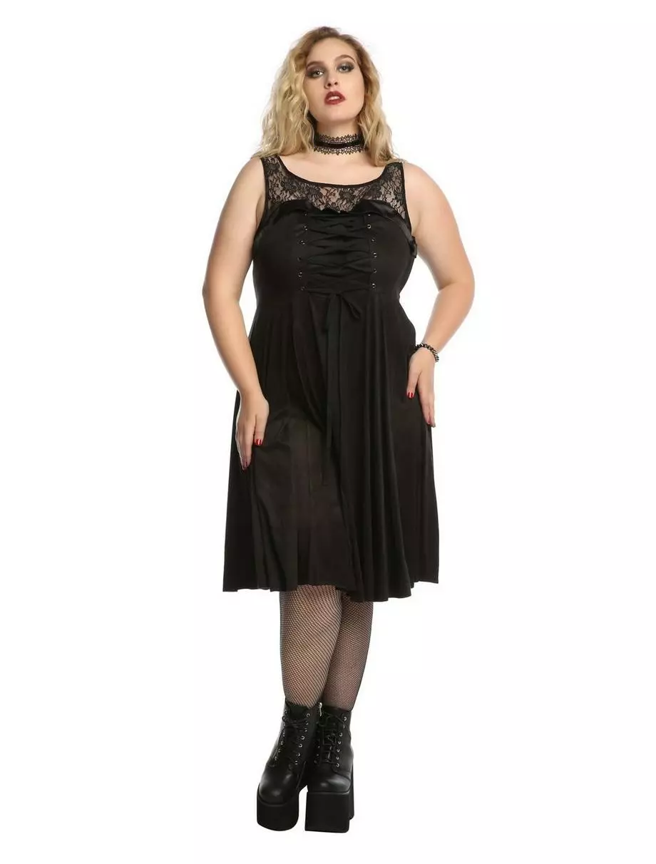 Black Lace-Up Sweetheart Sleeveless Dress Plus Size 4 Black Lace-Up Sweetheart Sleeveless Dress Plus Size - Image 2