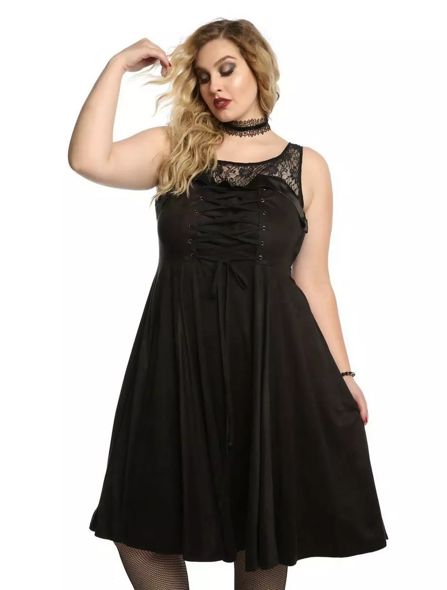 Black Lace-Up Sweetheart Sleeveless Dress Plus Size 3 Black Lace-Up Sweetheart Sleeveless Dress Plus Size