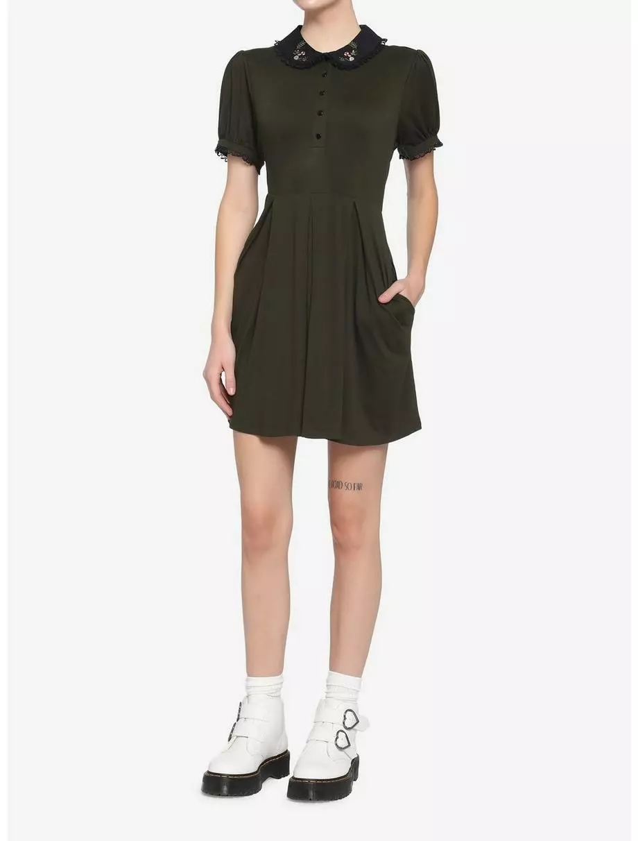 Forest Green Embroidered Collar Dress 4 Forest Green Embroidered Collar Dress - Image 2
