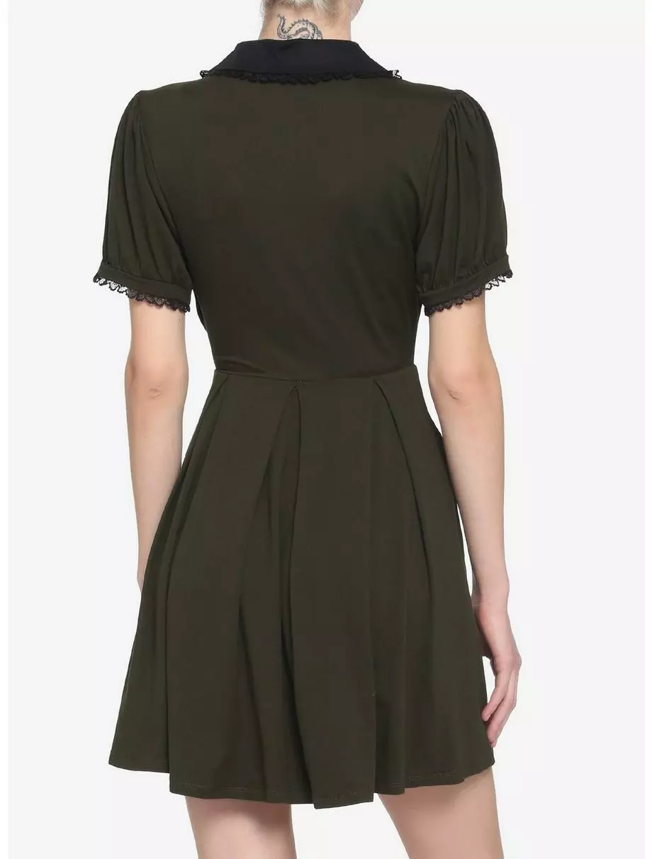 Forest Green Embroidered Collar Dress 5 Forest Green Embroidered Collar Dress - Image 3