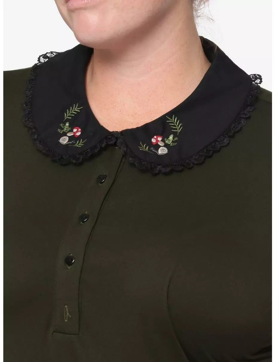 Forest Green Embroidered Collar Dress Plus Size 6 Forest Green Embroidered Collar Dress Plus Size - Image 4