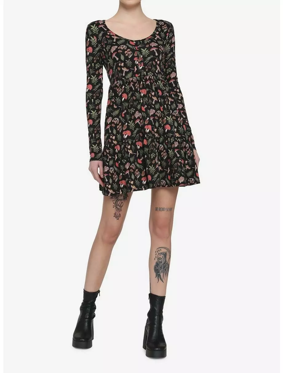 Woodland Mushroom Tiered Long-Sleeve Dress 4 Woodland Mushroom Tiered Long-Sleeve Dress - Image 2