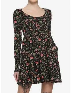 Woodland Mushroom Tiered Long-Sleeve Dress