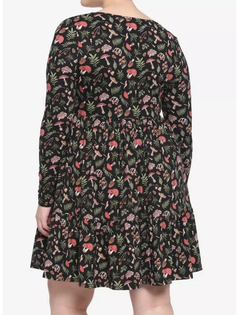 Woodland Mushroom Tiered Long-Sleeve Dress Plus Size 5 Woodland Mushroom Tiered Long-Sleeve Dress Plus Size - Image 3