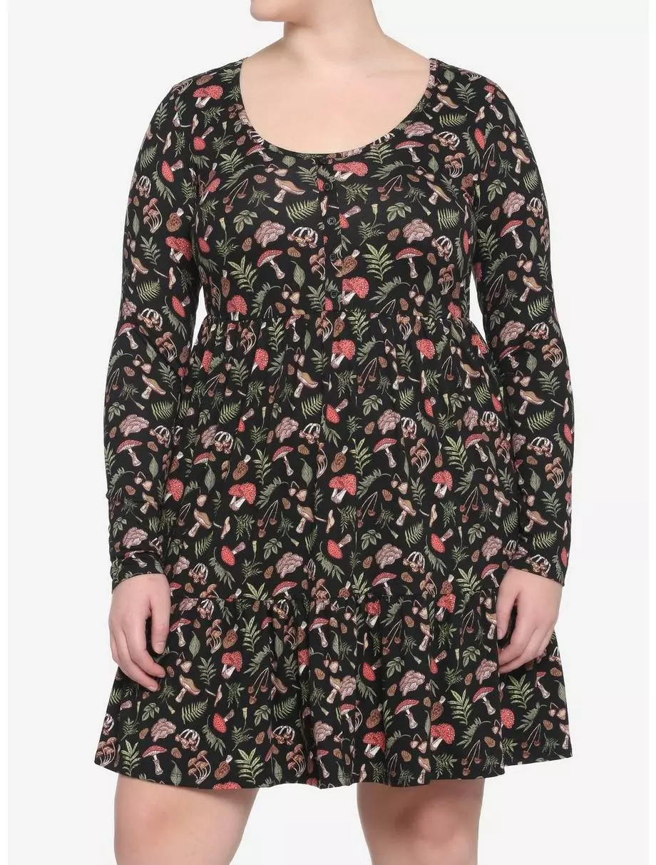Woodland Mushroom Tiered Long-Sleeve Dress Plus Size 3 Woodland Mushroom Tiered Long-Sleeve Dress Plus Size
