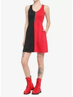 Red & Black Split Skater Dress -Hoodies And Sweaters Shop 16916199 av1