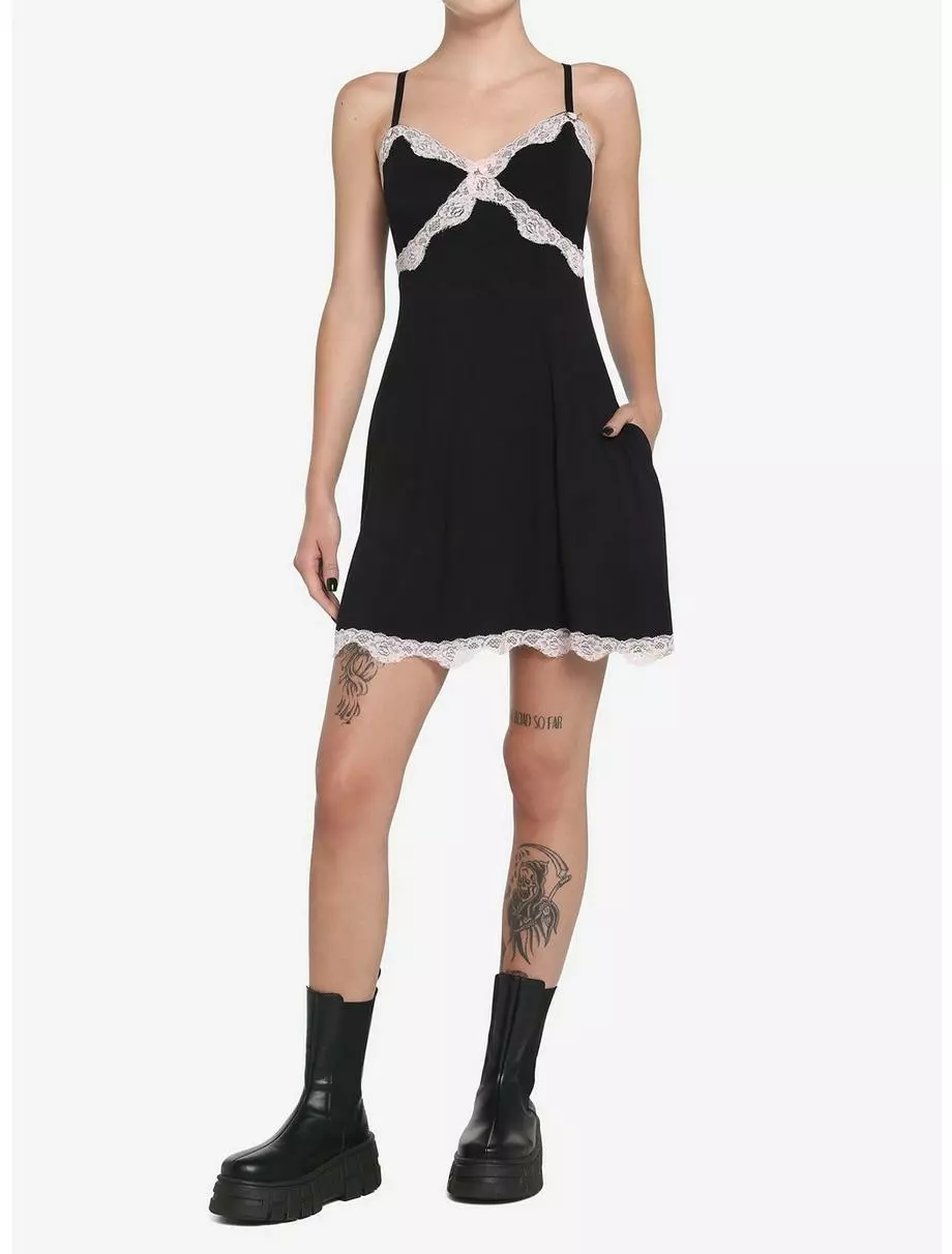 Pink Lace Trim Slip Dress 4 Pink Lace Trim Slip Dress - Image 2