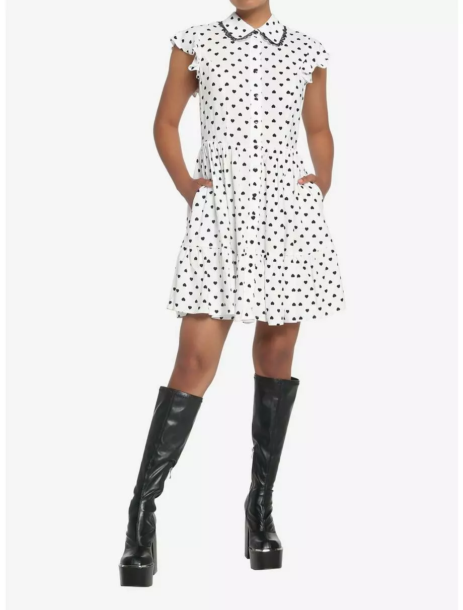 White & Black Heart Collar Dress 4 White & Black Heart Collar Dress - Image 2