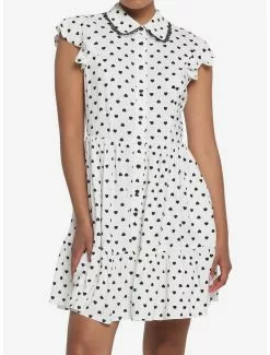 White & Black Heart Collar Dress