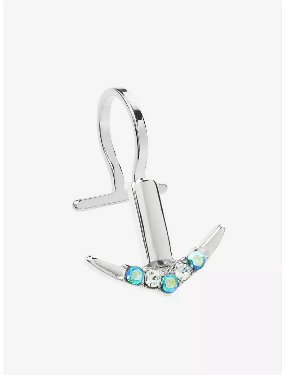 Steel Silver Blue Gem Faux Labret Cuff 3 Steel Silver Blue Gem Faux Labret Cuff