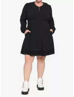Black Statement Collar Skull Button Dress -Hoodies And Sweaters Shop 17790708 av1