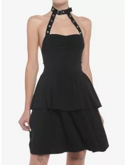 SOCIALCOLLISION Black Choker Tiered Dress