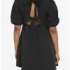 Black Back Tie Puff Sleeve Babydoll Dress -Hoodies And Sweaters Shop 17904688 hi