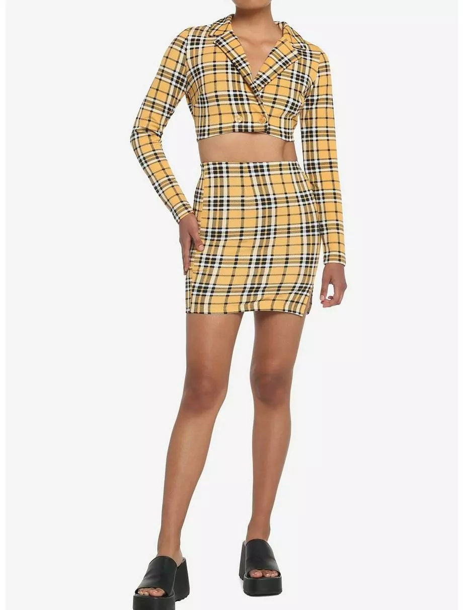 Yellow Plaid Crop Blazer & Skirt Set 4 Yellow Plaid Crop Blazer & Skirt Set - Image 2