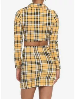 Yellow Plaid Crop Blazer & Skirt Set 7 Yellow Plaid Crop Blazer & Skirt Set -Hoodies And Sweaters Shop 17912828 av2