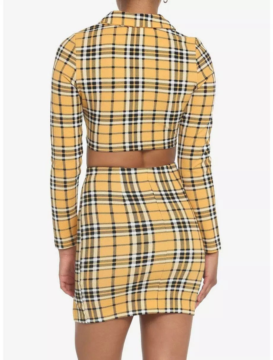 Yellow Plaid Crop Blazer & Skirt Set 5 Yellow Plaid Crop Blazer & Skirt Set - Image 3