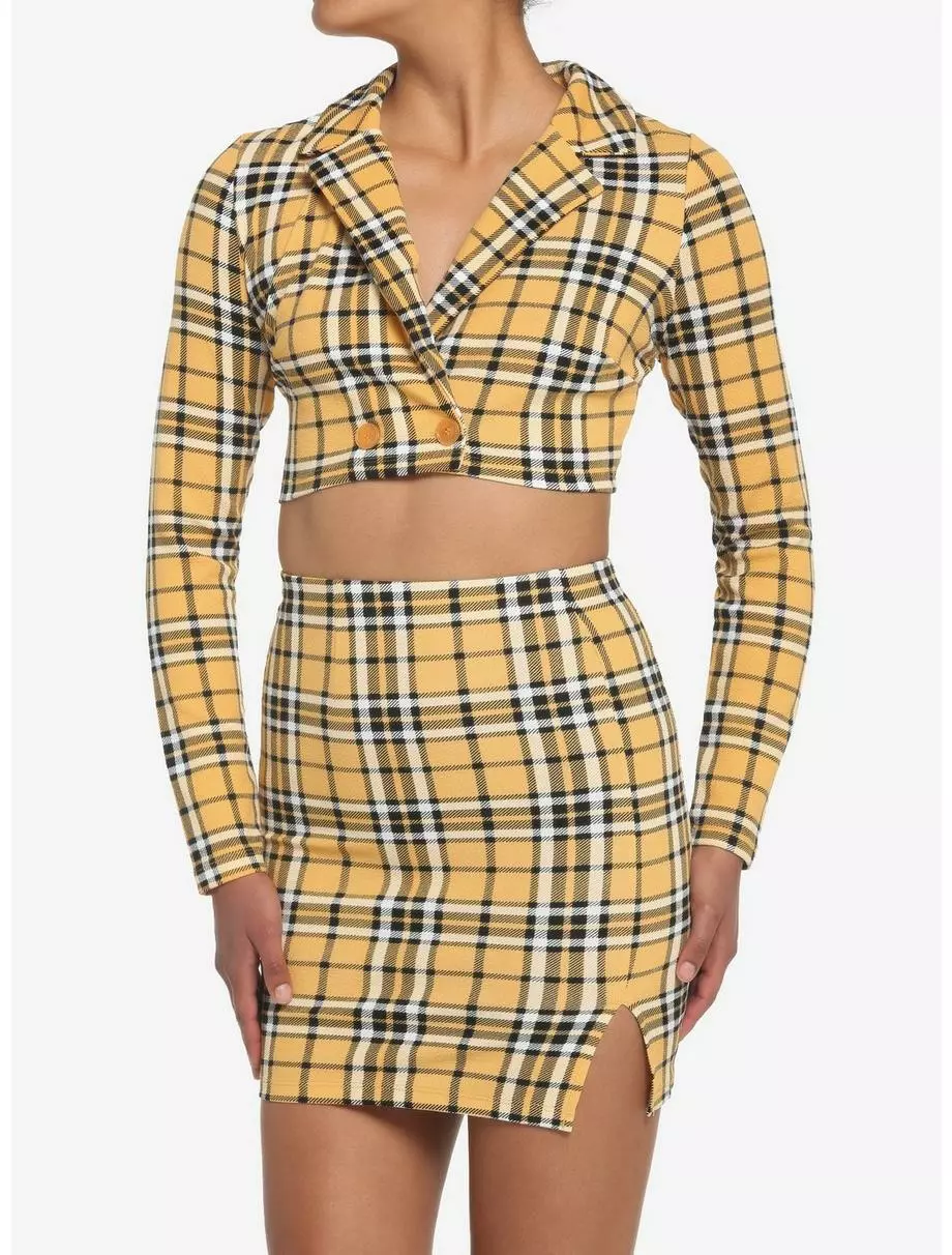 Yellow Plaid Crop Blazer & Skirt Set 3 Yellow Plaid Crop Blazer & Skirt Set