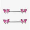 14G Steel Pink Butterfly Nipple Barbell 2 Pack