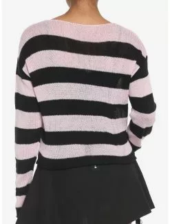 SOCIALCOLLISION Black & Pink Stripe Girls Crop Sweater -Hoodies And Sweaters Shop 18098496 av2