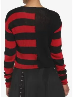 SOCIALCOLLISION Black & Red Stripe Split Girls Crop Sweater -Hoodies And Sweaters Shop 18099862 av2