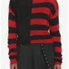 SOCIALCOLLISION Black & Red Stripe Split Girls Crop Sweater