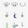 Steel Silver Celestial Nose Stud & Hoop 9 Pack -Hoodies And Sweaters Shop 18237753 hi