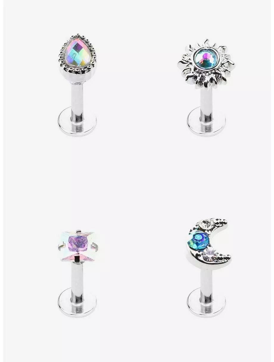 Steel Silver Vibrant Celestial Gem Labret 4 Pack 3 Steel Silver Vibrant Celestial Gem Labret 4 Pack