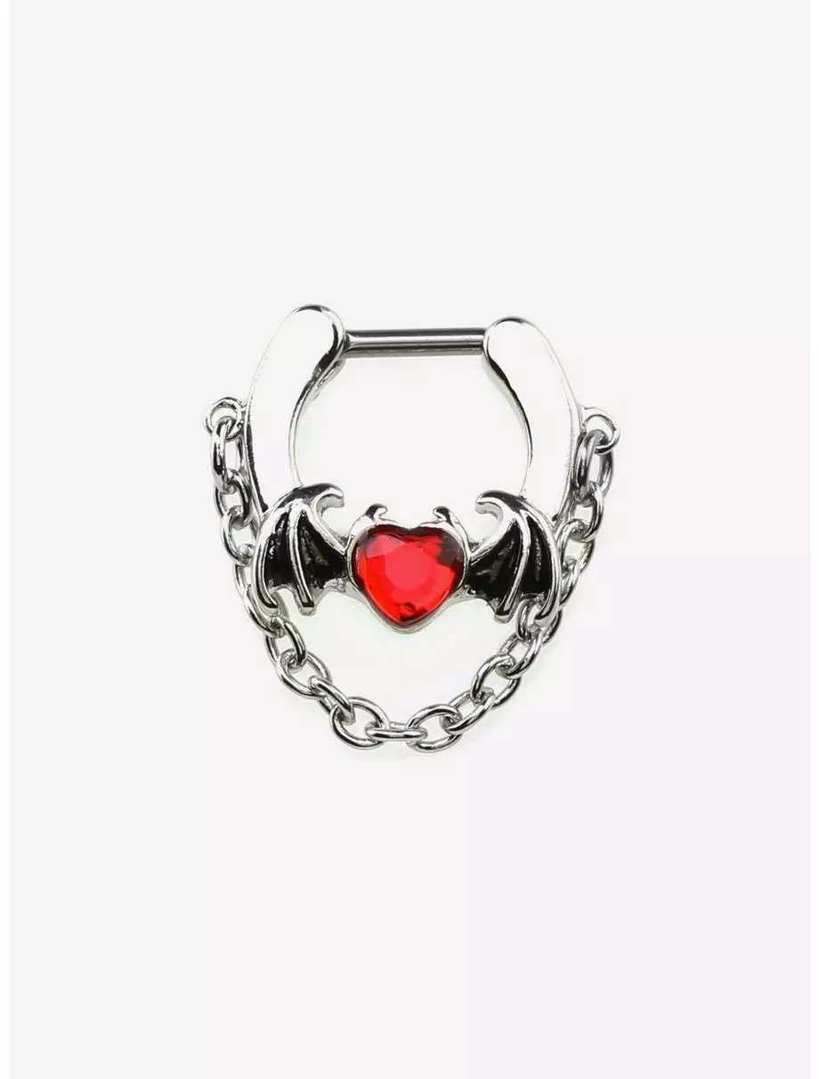 Steel Silver Bat Wing Heart Layered Hinged Clicker 3 Steel Silver Bat Wing Heart Layered Hinged Clicker