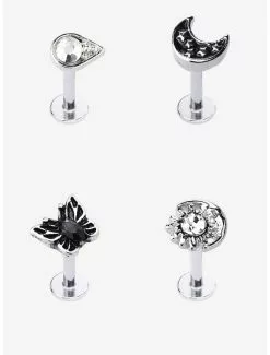 Steel Silver Mystic Celestial Gem Labret 4 Pack