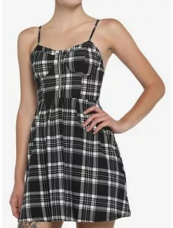 Black & White Plaid Zipper Dress