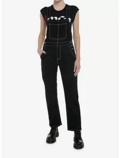 Black & White Contrast Stitch Girls Overalls