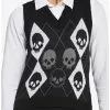 SOCIALCOLLISION Black Skull Argyle Girls Sweater Vest -Hoodies And Sweaters Shop 18522657 hi