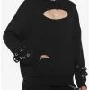 SOCIALCOLLISION Black Cutout Grommet Girls Hoodie 2 SOCIALCOLLISION Black Cutout Grommet Girls Hoodie -Hoodies And Sweaters Shop 18523834 hi