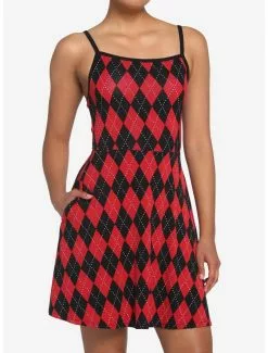 SOCIALCOLLISION Red & Black Argyle Dress