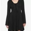 Black Lace-Up Hanky Hem Dress 1 Black Lace-Up Hanky Hem Dress -Hoodies And Sweaters Shop 18686688 hi